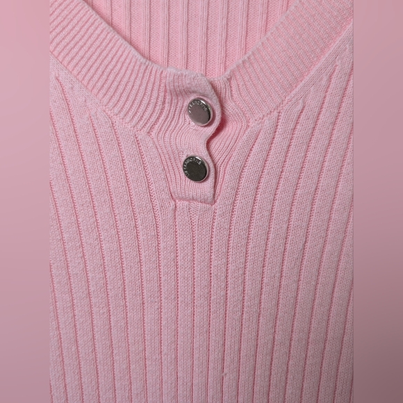 Liz Claiborne Pink Ribbed Cotton Henley Sweater L Soft Girl Romantic Coquette - Picture 5 of 7